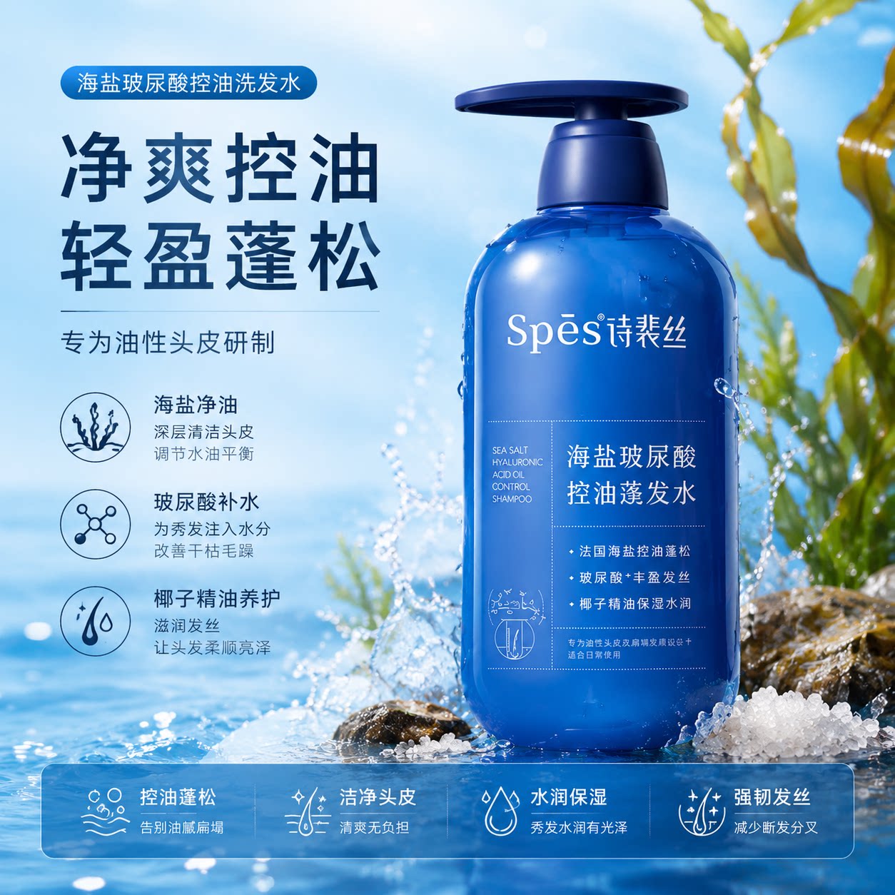 spes洗发水海盐玻尿酸蓝胖子洗发水