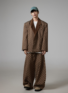 INSOMNIA 原创自制秋季新款老钱风气质高级感格子宽松西装套装男