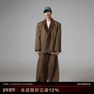 INSOMNIA 原创自制秋季新款老钱风气质高级感格子宽松西装套装男
