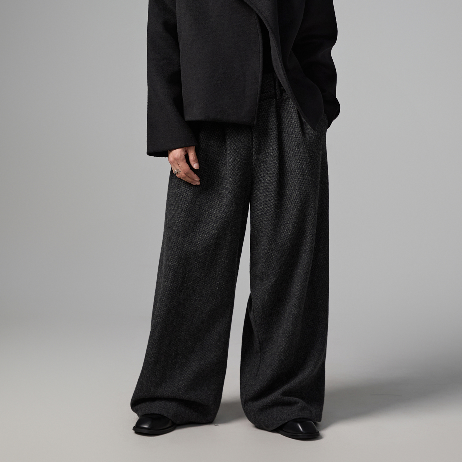 高级感垂感堆叠羊毛西装阔腿裤