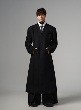 INSOMNIA秋冬季高级感毛呢休闲外套收腰廓形羊毛混纺过膝长款大衣