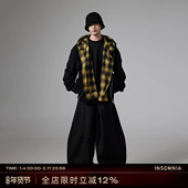 INSOMNIA失眠者 原创设计双层格子拼接连帽宽松假两件卫衣外套男