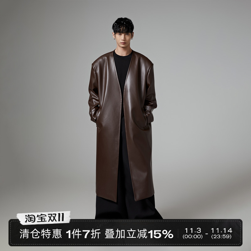 原创设计小众风格无领皮衣外套