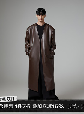 INSOMNIA失眠者 【清仓】小众宽松oversize中长款无领皮大衣男女