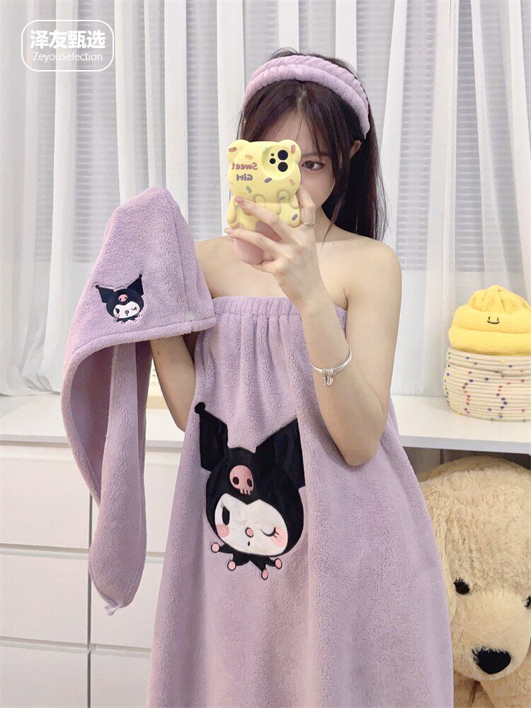 KULOMI BATH TOWELS GIRLS CAN WEAR ABSORBENT BATHROBES DRY HAIR HATS LARGE TOWELS BATHS HOUSEHOLD BATH SKIRTS SANRIO