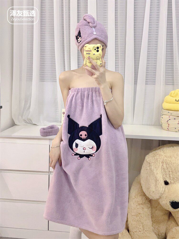 KULOMI BATH TOWELS GIRLS CAN WEAR ABSORBENT BATHROBES DRY HAIR HATS LARGE TOWELS BATHS HOUSEHOLD BATH SKIRTS SANRIO