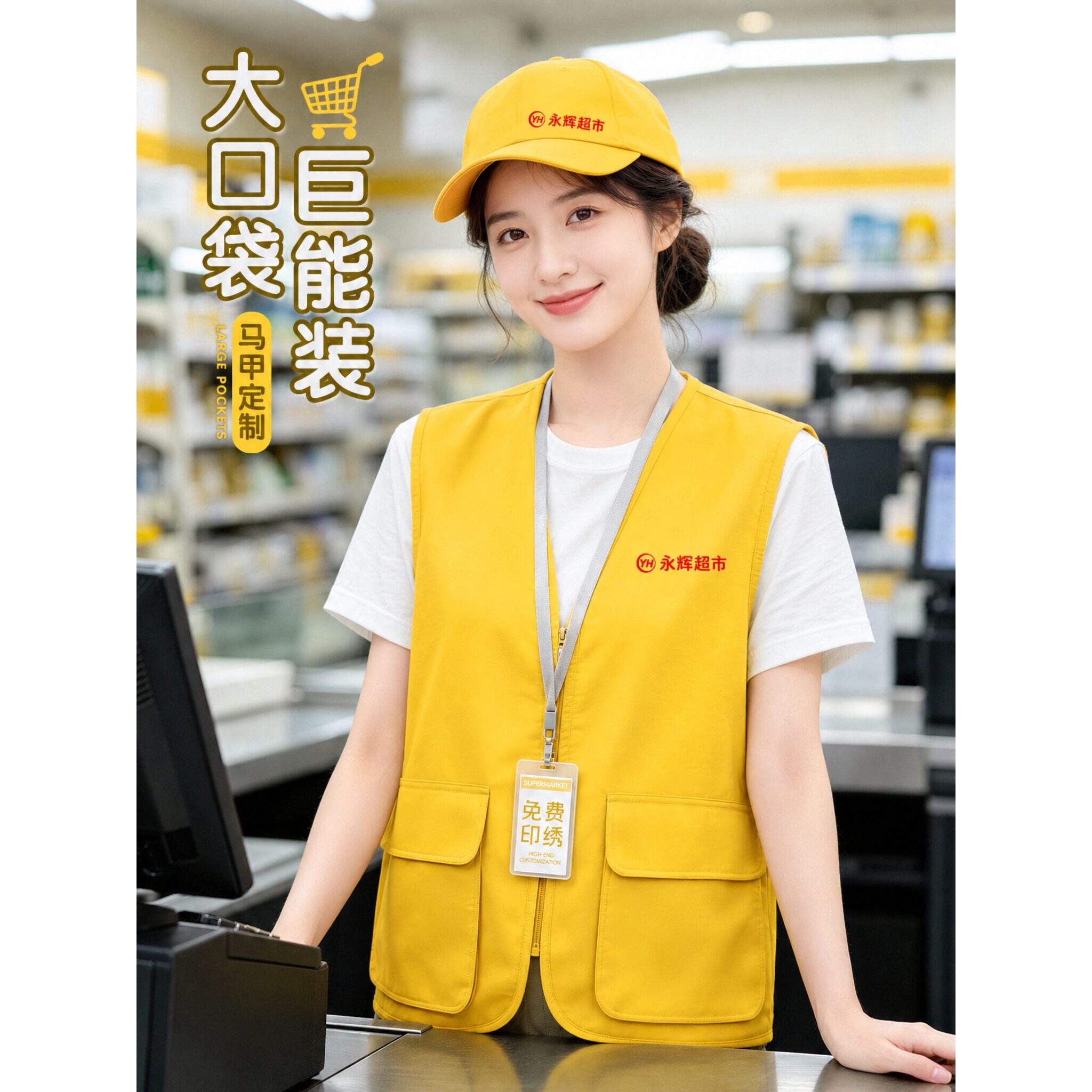 超市工作服马甲定制印绣l