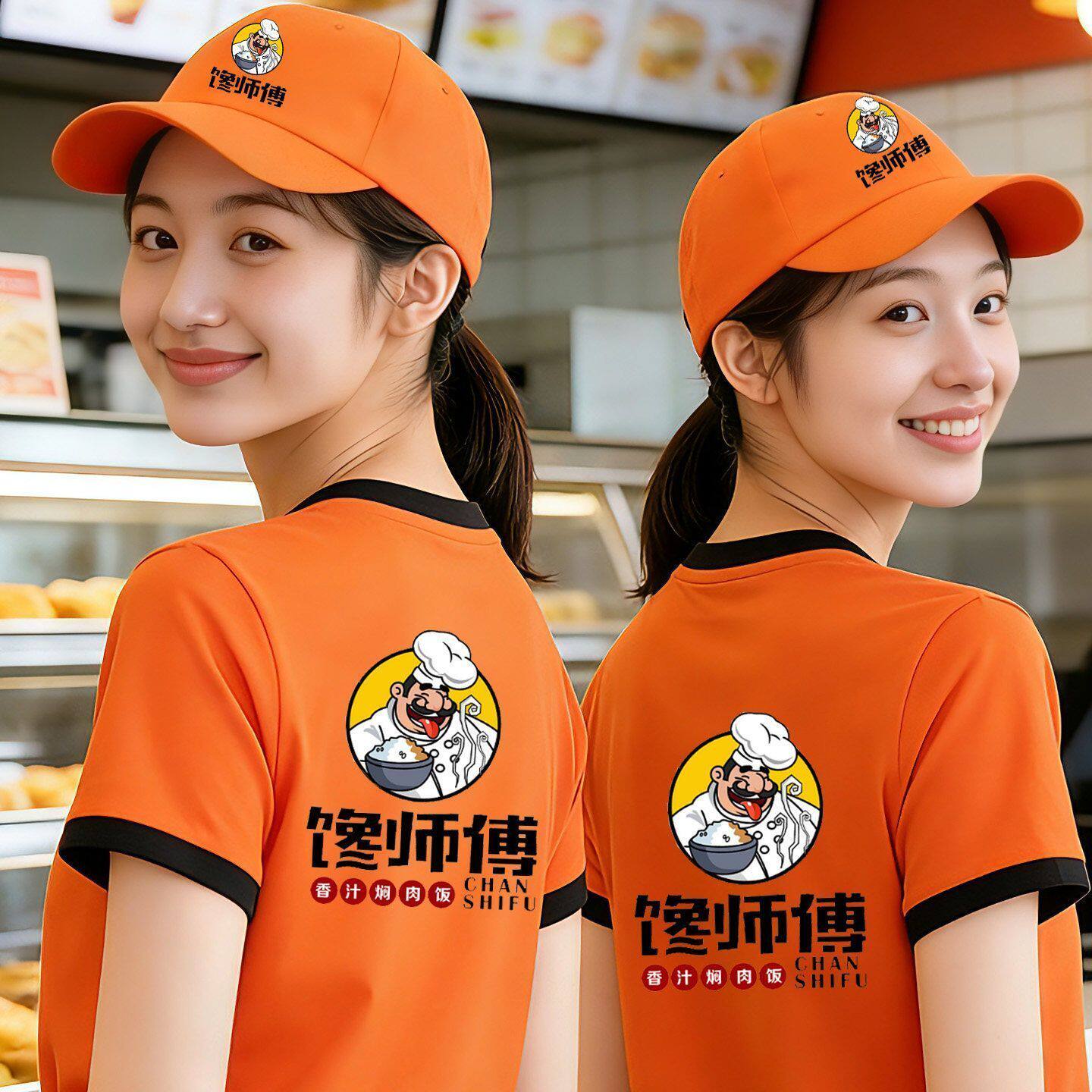 服务员工作服短袖t恤夏季饭厅工装定制快餐饭店餐饮火锅店制服印