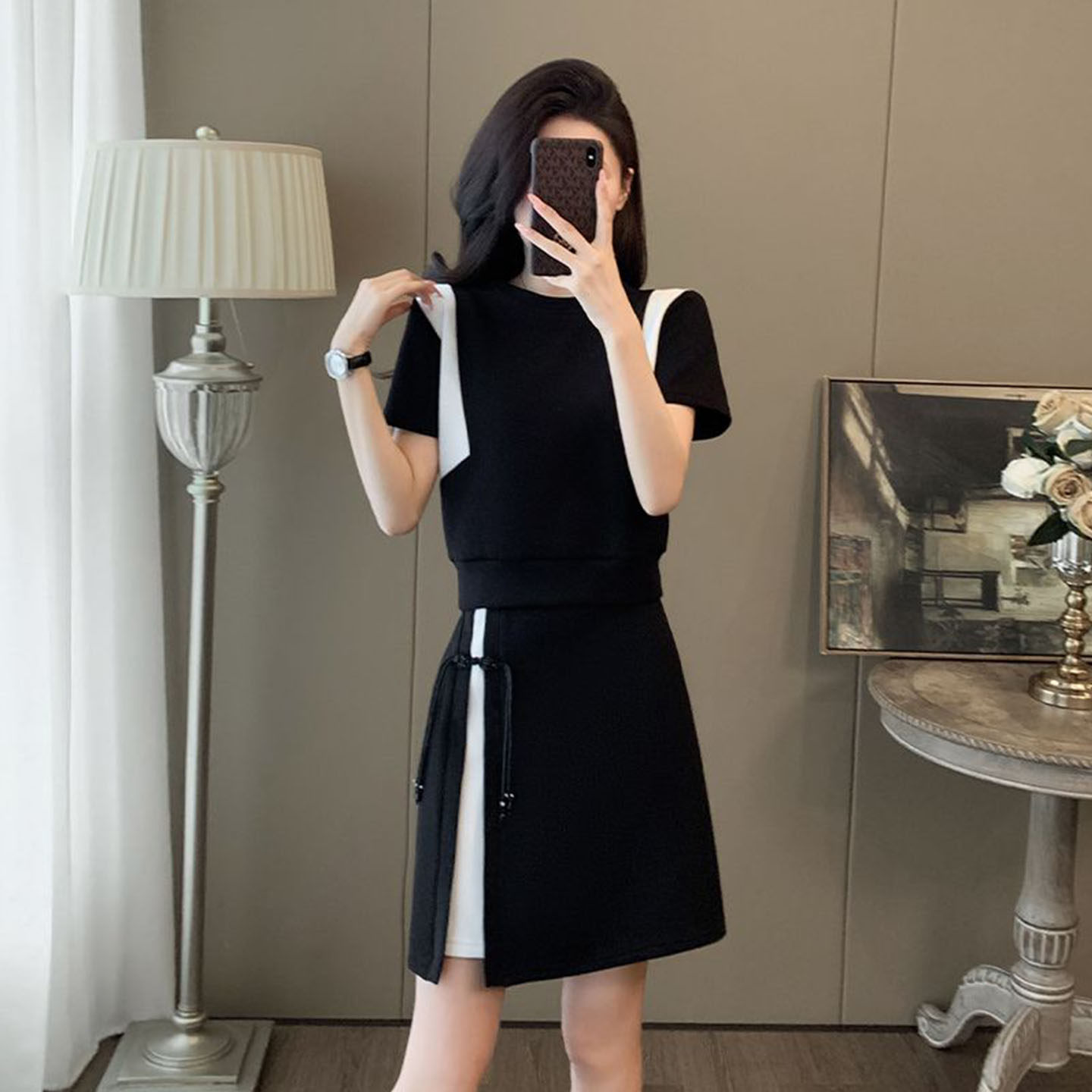 夏装小个子穿搭一整套时尚减龄洋气休闲运动风上衣裙子两件套装女