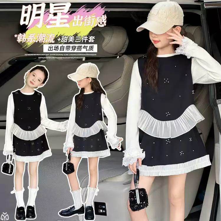 女童小香风春秋套装2026新款女孩秋装洋气网红秋季儿童三件套潮女