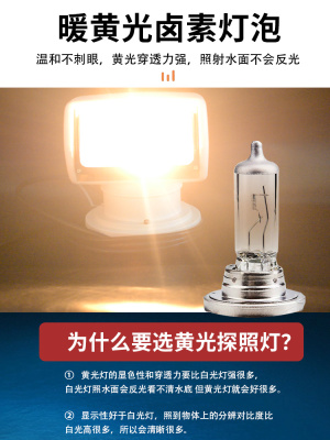 暖黄光游艇灯12V可遥控强穿透不反光24V船用搜索灯超亮卤素探照灯