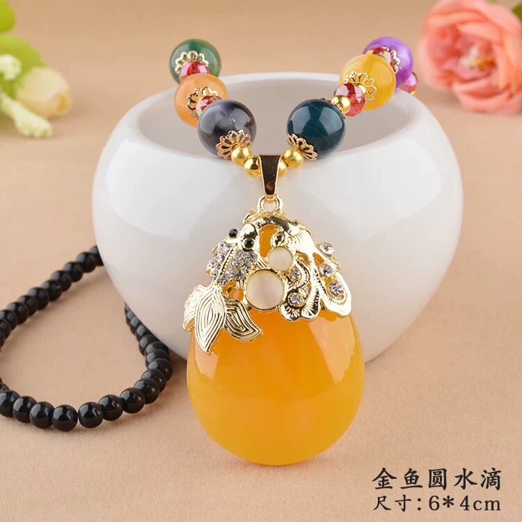 韩版富贵蜜蜡水滴项链女秋冬百搭颈饰