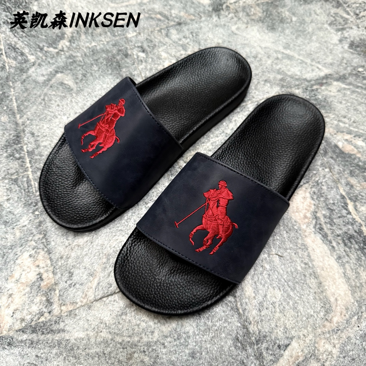 2025爆款外穿男士奢侈品拖鞋经典马球刺绣防滑休闲可开车厚底凉拖