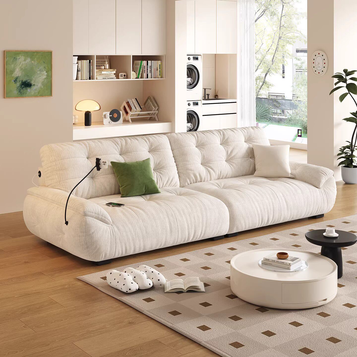 云朵沙发布艺意式极简小户型直排客厅奶油风雪尼尔绒布太空云沙发