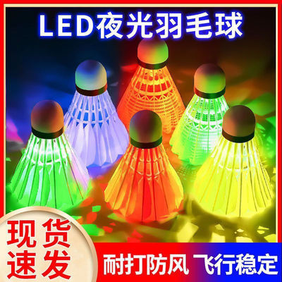 夜光羽毛球子塑料防风室户外训练尼龙夜间荧光灯带发光羽毛球