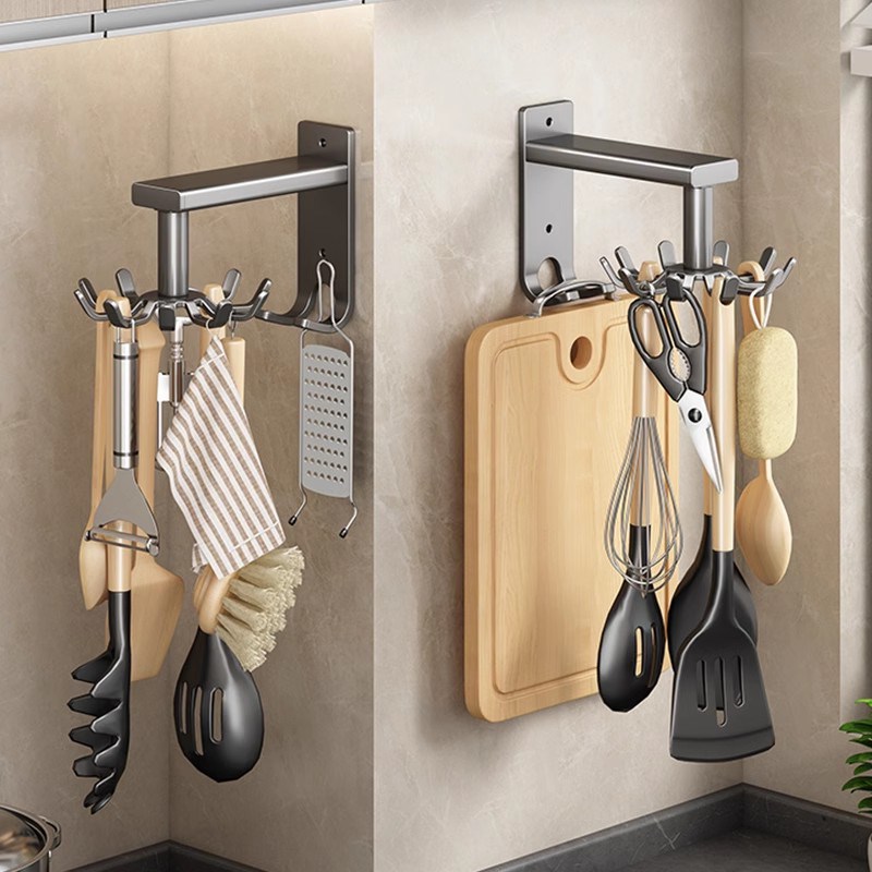 速发厨子置物架旋转挂钩壁挂式厨具收纳架锅铲菜板勺房铲子免打孔