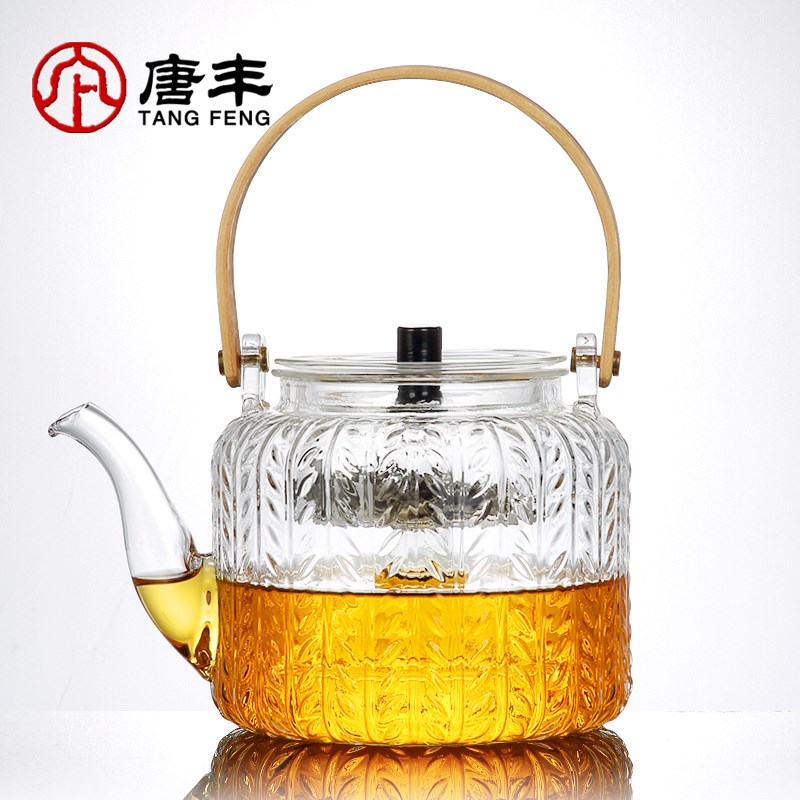 速发茶壶中璃蒸煮两用烧茶壶普洱红茶家用玻式花草煮茶器锤纹透明