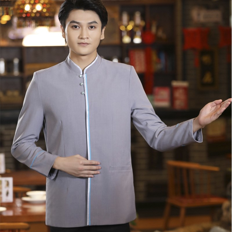 速发酒店工作服秋冬装 快餐厅饭店火锅茶楼餐饮服务员长袖制服男