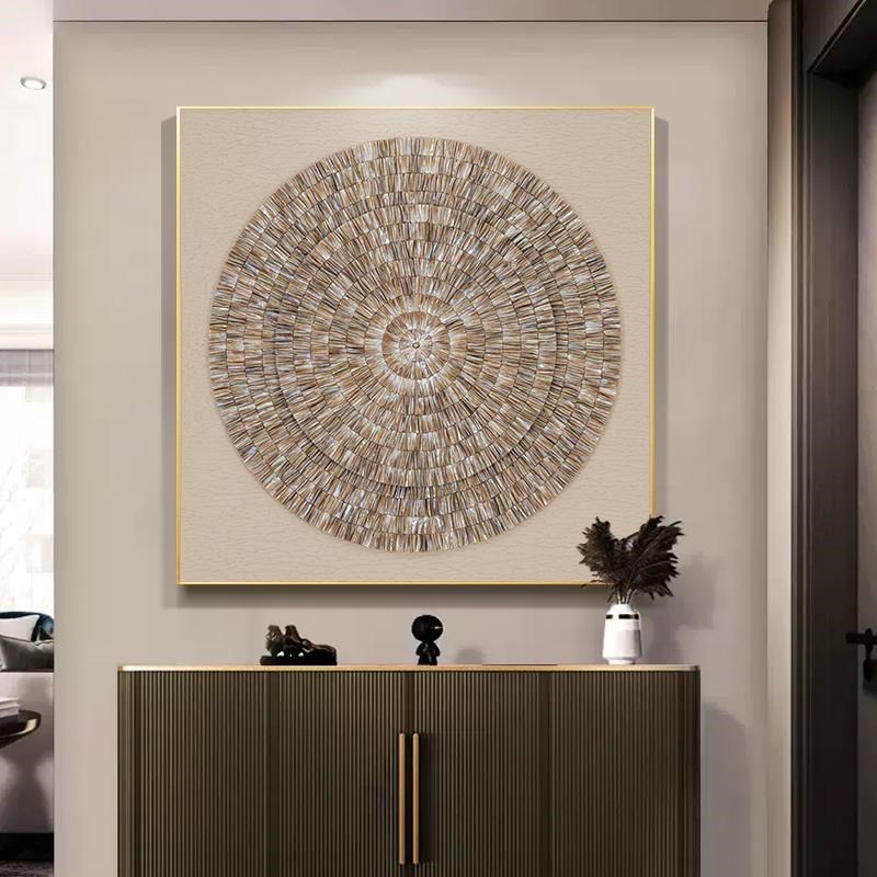 速发手绘贝壳油画入户玄关装饰画高级感客厅I餐厅走廊方形立体艺图片