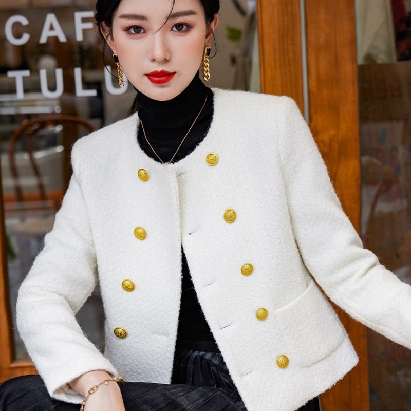 速发七谷娘2022秋冬新款士长袖职业小西服正式装甜美短款毛呢外套