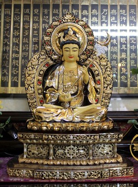 速发铜鎏金佛像东方三圣 日光菩萨 月光菩佛 药师萨 奉供摆件