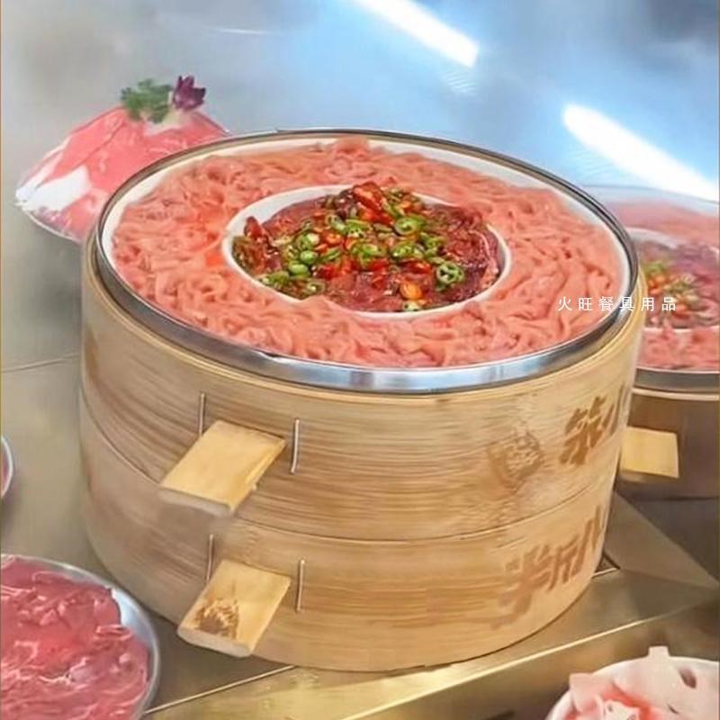 速发创意特色菜小孩笨市装锅店鸭肠牛肉拼盘半斤八两套火餐具
