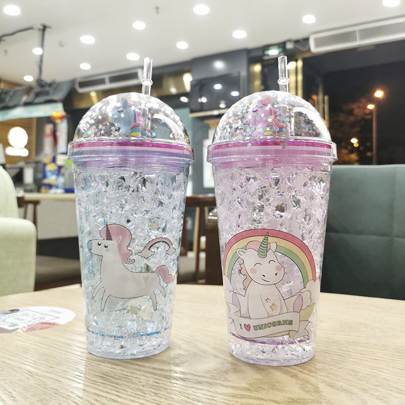 速发夏可碎冰杯清新双层吸管水杯学生日爱便携个冰性镇杯子