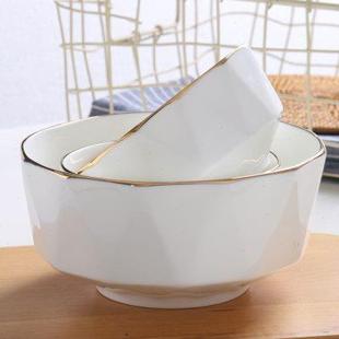 纯白陶瓷碗米饭碗大号骨瓷吃饭 景德镇家用金边日式 碗面碗汤碗