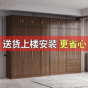卧室衣柜家用四开门出租屋衣柜 实木质衣柜深色对开门衣柜北欧风格