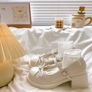 圆头厚底粗跟浅口小皮鞋 英伦风时尚 新款 女2026年春季 百搭玛丽珍鞋