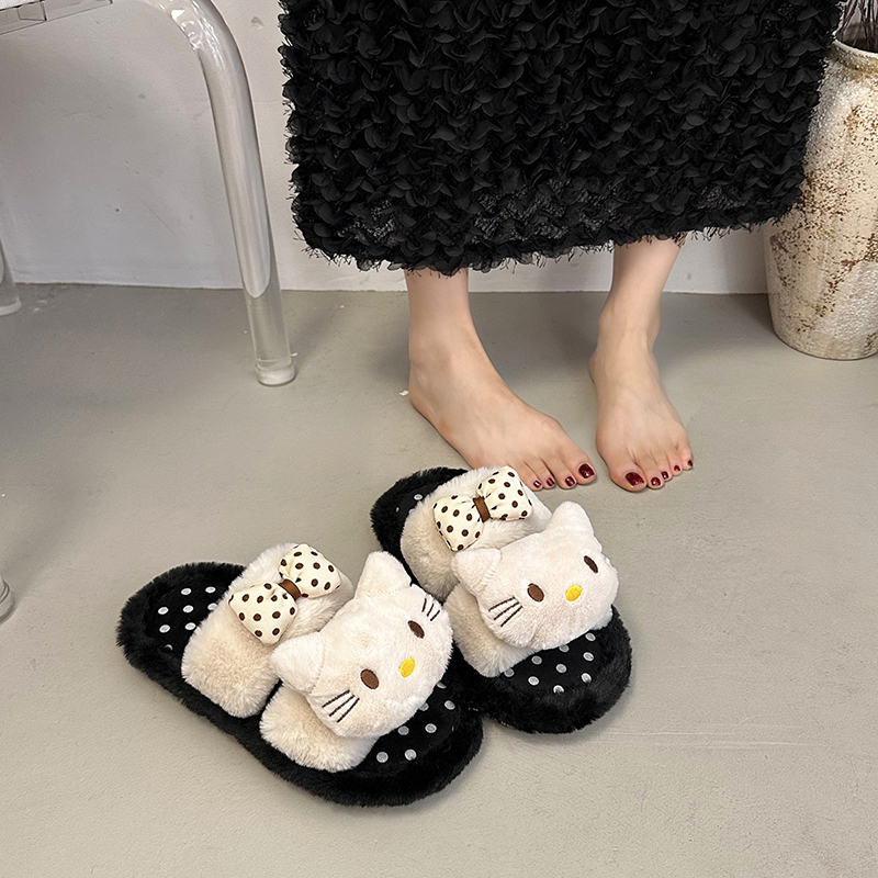 卡通可爱kt猫毛毛拖鞋女
