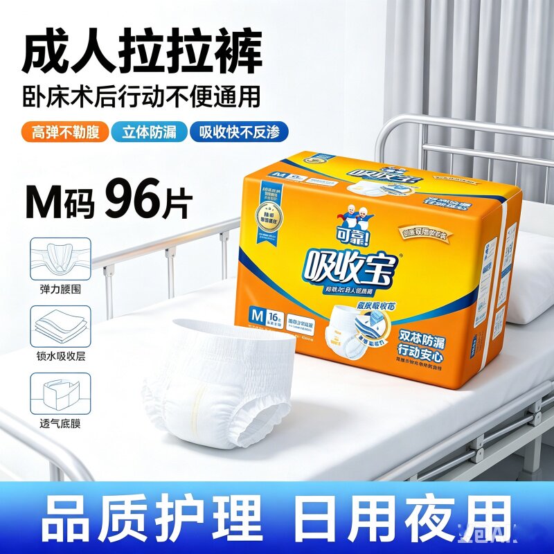 可靠吸收宝成人拉拉裤M整箱96片防漏透气干爽老人尿不湿男女通用