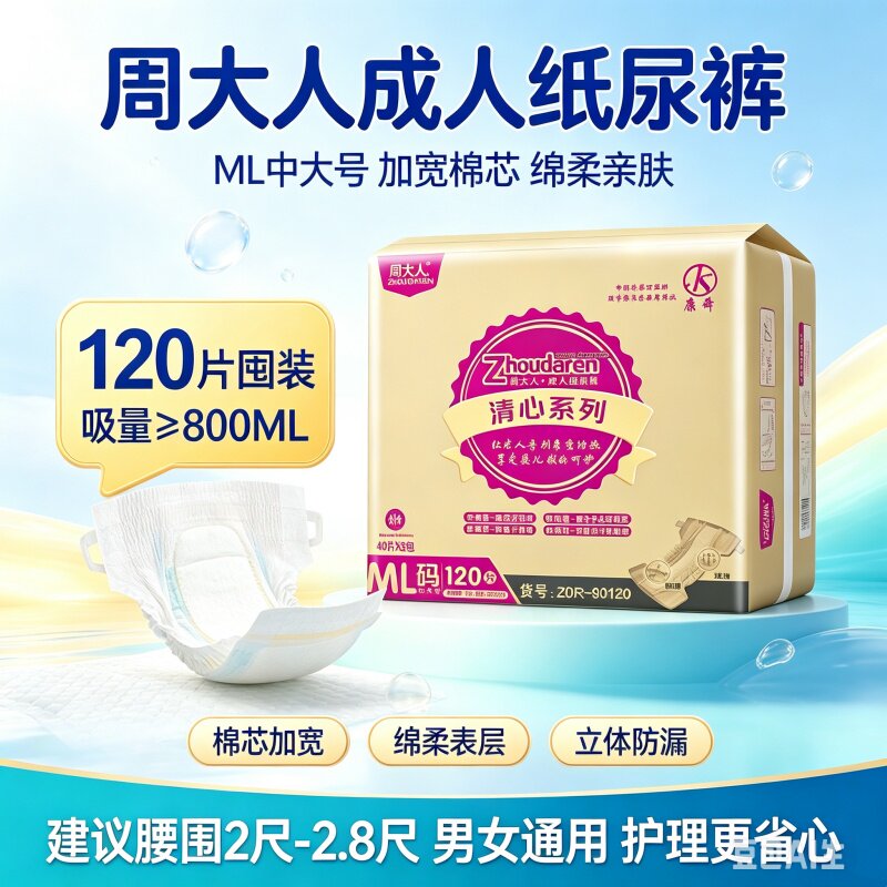 周大人可兜大便粘贴式成人纸尿裤ML码老人产妇男女批发防漏透气型
