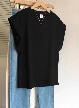 黑色无袖坎肩背心女2024夏季新款小个子独特别致飞飞袖纯棉上衣