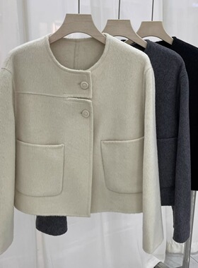 广州十三行爆款！小香风羊毛秋冬外套2024新款短款圆领双面呢大衣