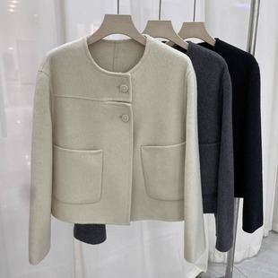 圆领双面呢大衣 短款 广州十三行爆款 小香风羊毛秋冬外套2024新款
