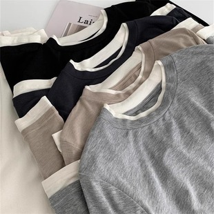 广州十三行爆款 轻薄透气莱赛尔天丝假两件正肩叠穿软糯打底衫