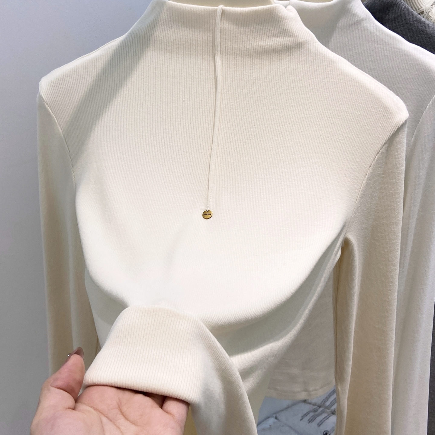 半高领加薄绒长袖T恤女