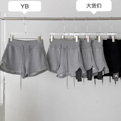 灰色美式抽绳休闲直筒运动裤