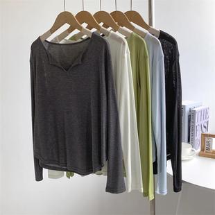 女空调衫 广州十三行爆款 罩衫 T恤慵懒风瑜伽宽松薄款 ins V领长袖