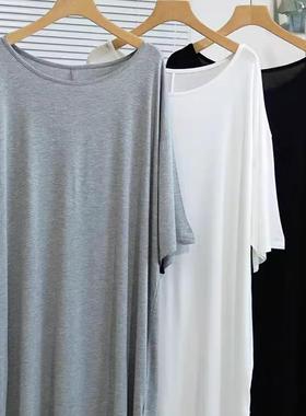 上身好有气质！宽松莫代尔t恤春秋长袖显瘦打底衫中长款长袖上衣