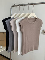 Clearance stock ~ Counter flying sleeve pure cotton T-shirt for women's summer short-sleeved, slimming and versatile off-the-shoulder short top thumbnail 4
