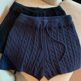 打底裤 自留推 外穿松紧腰修身 2025新款 秋冬辣妹麻花阔腿针织短裤