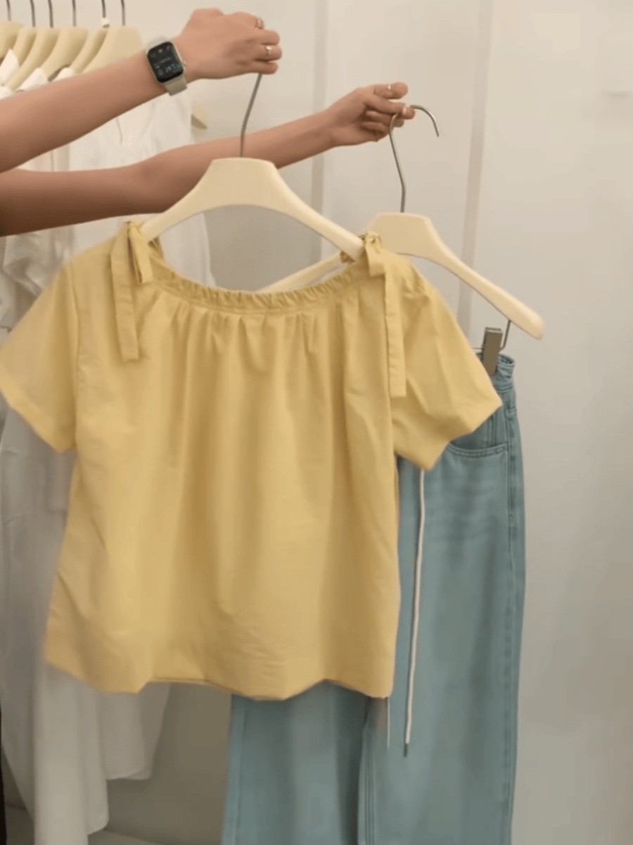 宽松韩版套头短袖蝴蝶结短袖衬衫