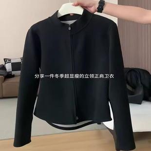 品质太赞了 黑色双拉链德绒卫衣短外套女冬胖mm显瘦保暖内搭上衣