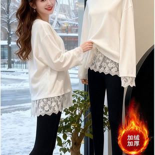 加厚打底衫 冬季 2025秋冬新款 白色蕾丝拼接长袖 上衣 保暖性杠杠滴