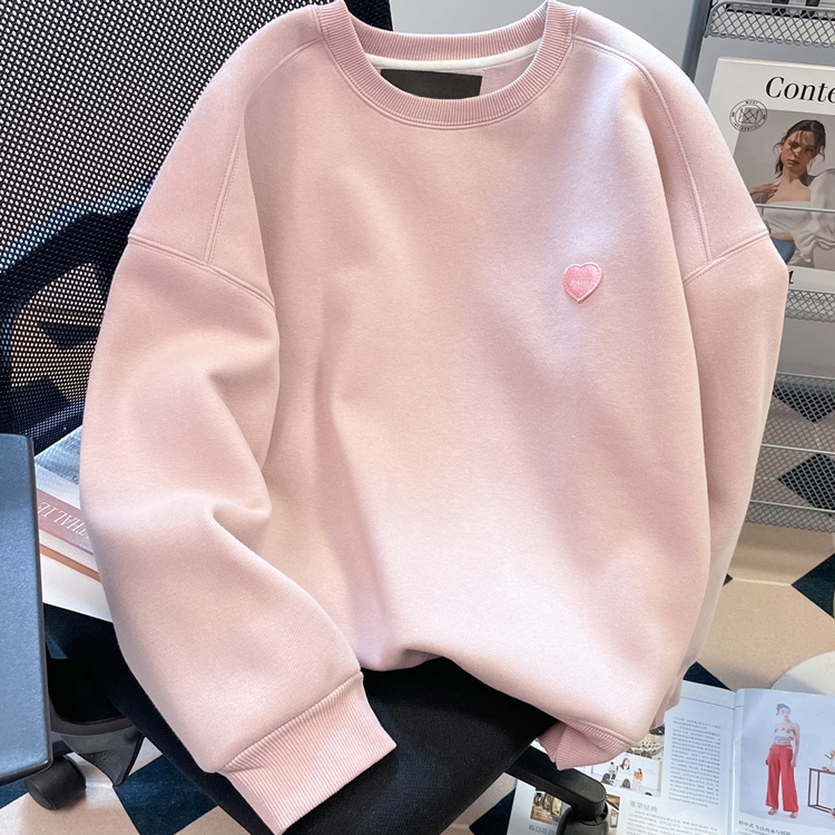 韩系egg粉色爱心圆领卫衣女