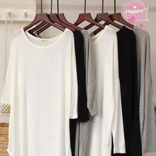 配鲨鱼裤 T恤女洋气宽松中长款 上衣ins潮 莫代尔长袖 亿点点好看