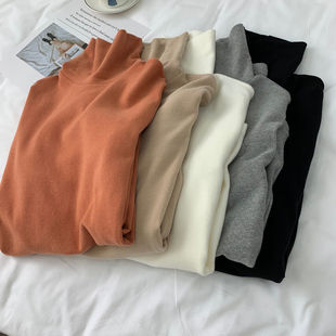 女秋冬加绒修身 加厚德绒打底衫 高领t恤内搭上衣 余单特价 奥特莱斯