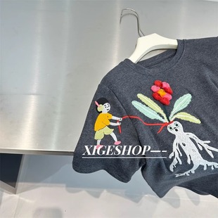 重工刺绣立体卡通图案短袖 大牌早春新款 纯棉T恤女 特价 奥特莱斯